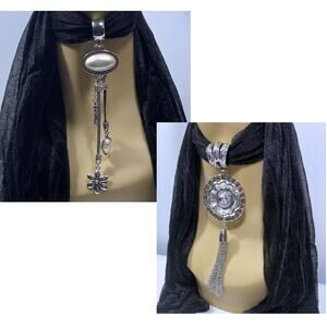 Large 6" Manual Scarf Slider Necklace Pendants Pearl Rhinestone Set of 2